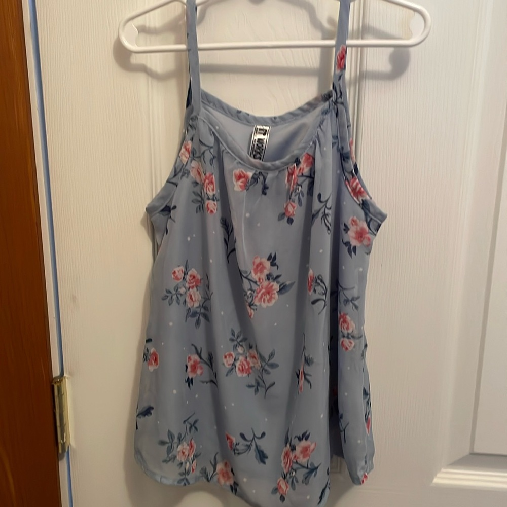Worn outgrew spaghetti strap blue with pink flowers girl blouse
